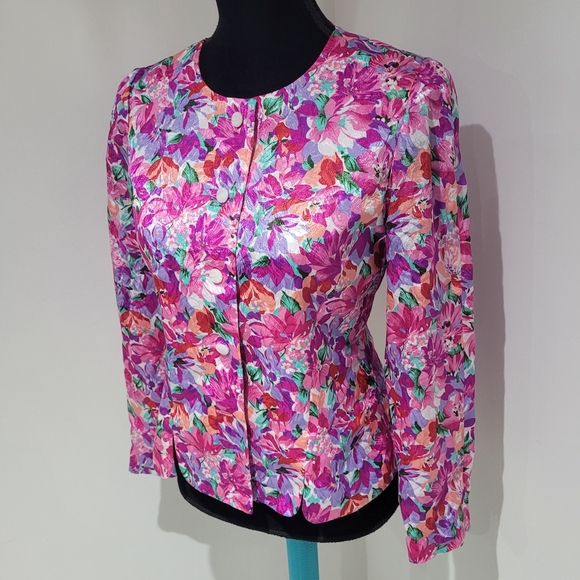 Liz Claiborne Petites Women's Vintage Floral Print Long Sleeve Blouse 6P Pink - Picture 3 of 9
